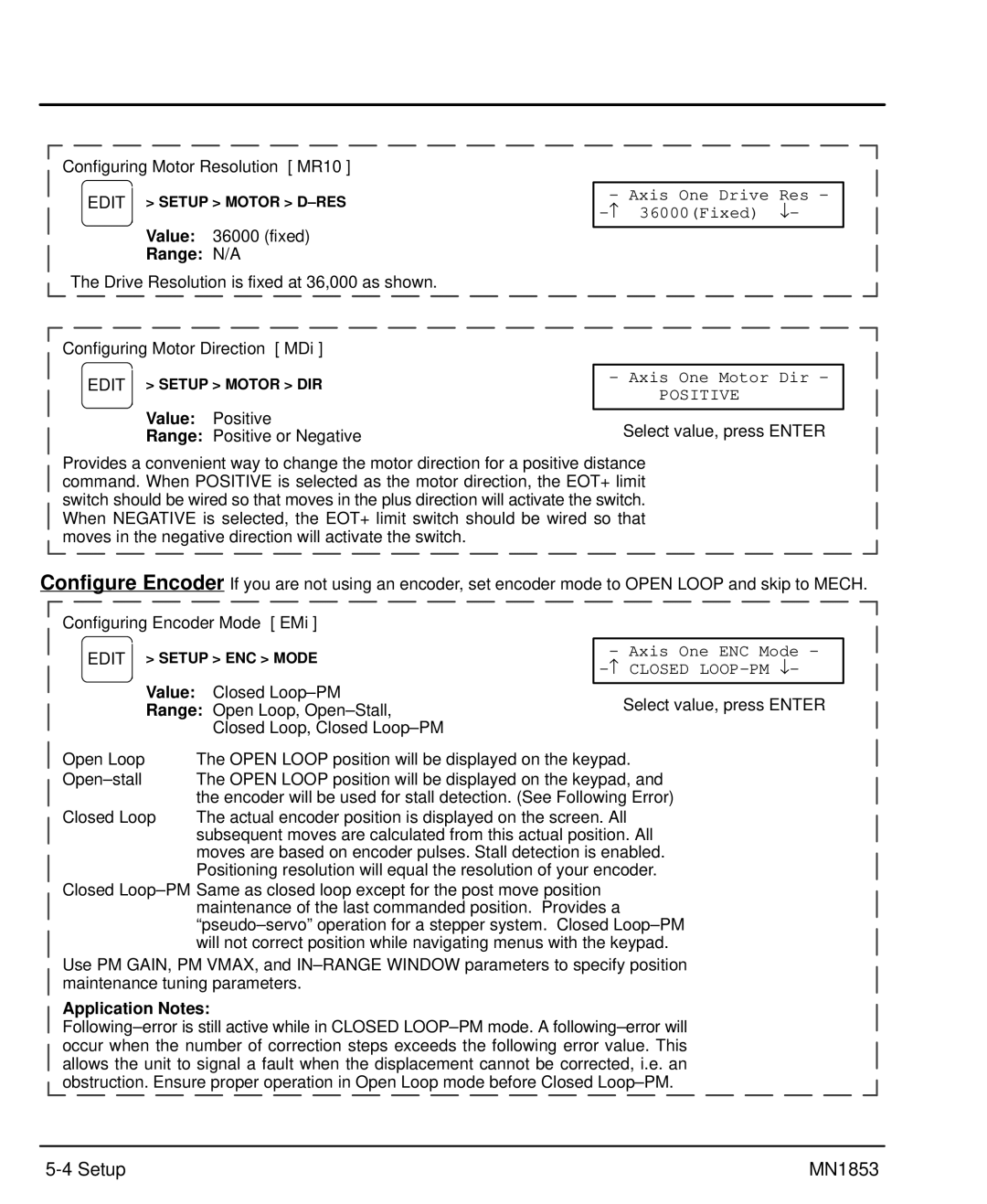 Baldor MIN1853 manual Range N/A, Value, Application Notes 