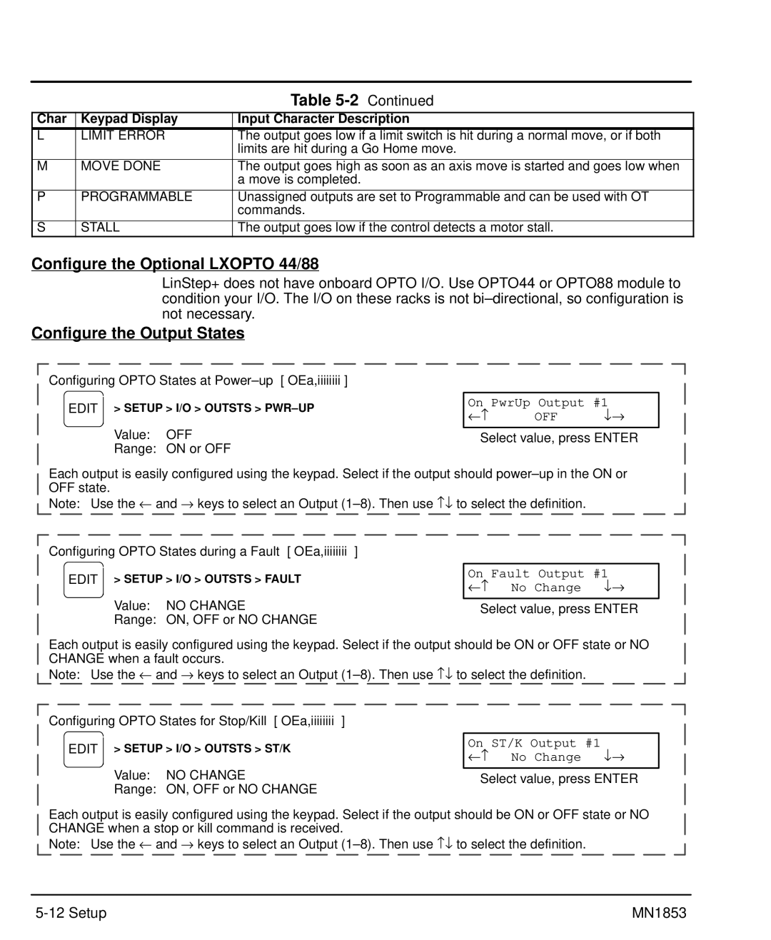 Baldor MIN1853 manual Configure the Optional Lxopto 44/88, Configure the Output States 