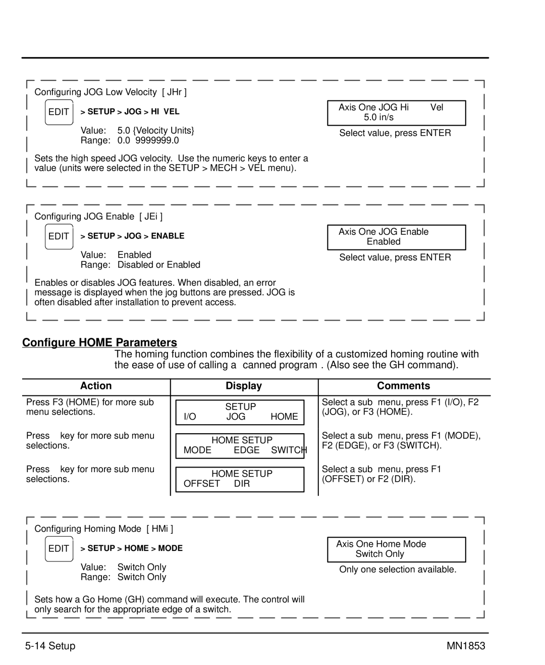 Baldor MIN1853 manual Configure Home Parameters 