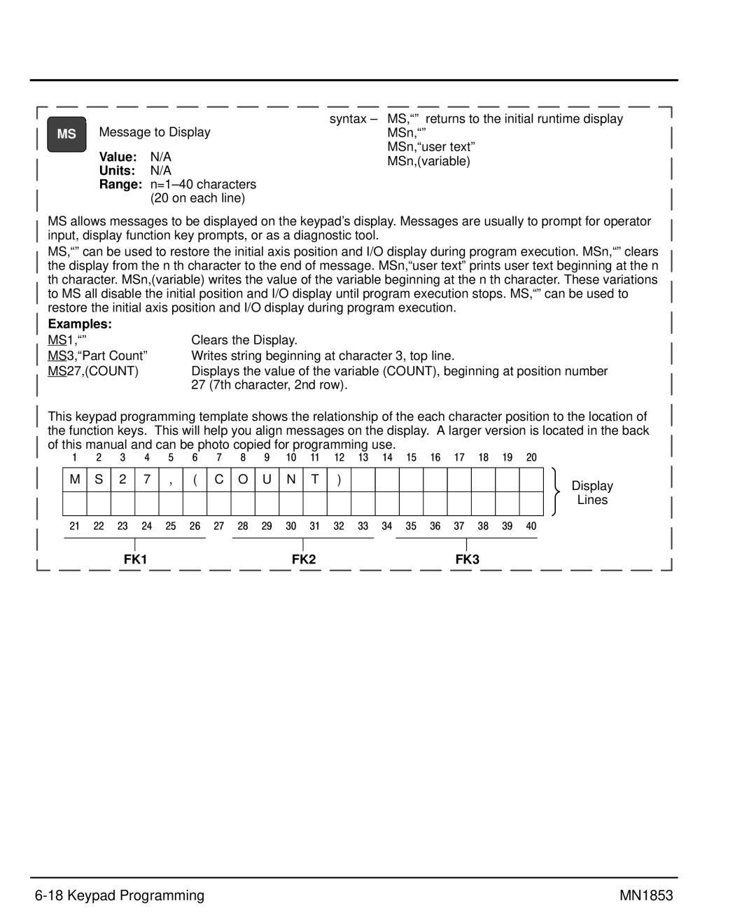 Baldor MIN1853 manual Value Units, MS27,COUNT 