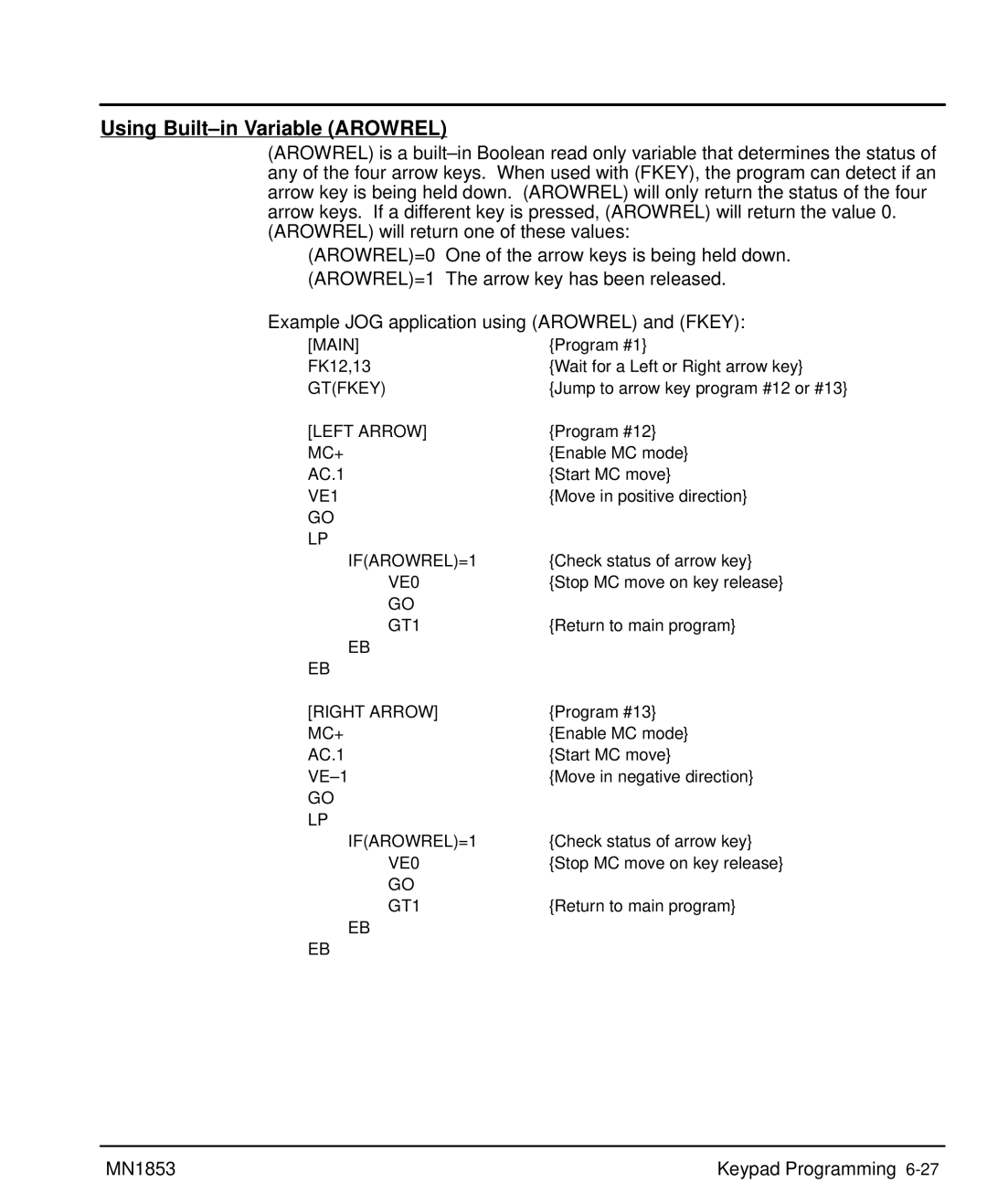 Baldor MIN1853 manual Using Built-in Variable Arowrel 