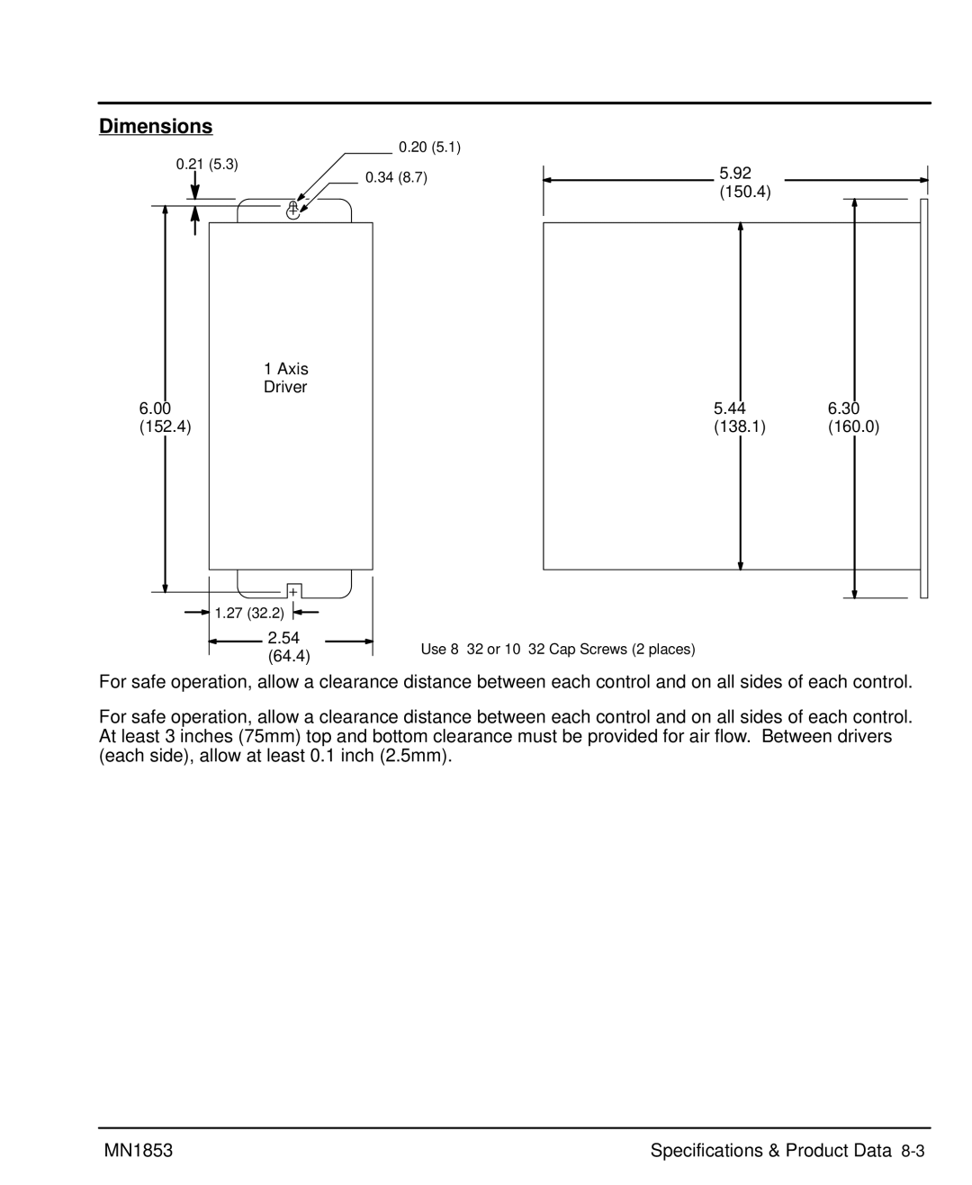 Baldor MIN1853 manual Dimensions 