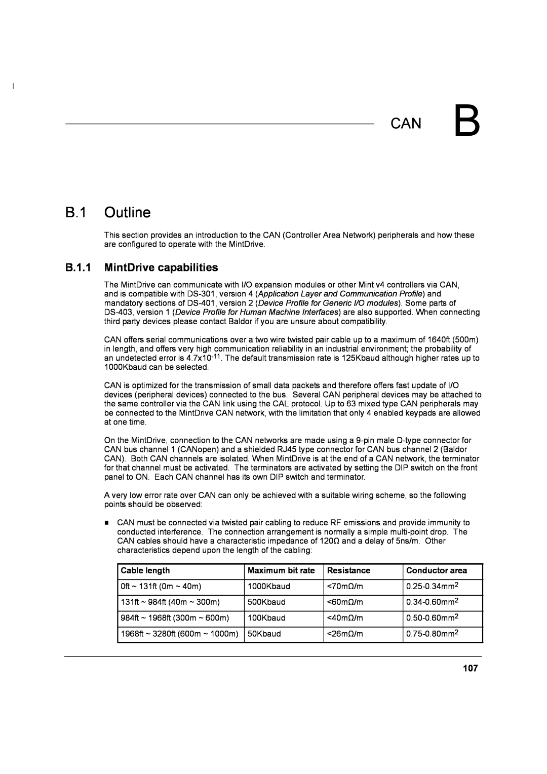 Baldor MN1274 06/2001 installation manual B CAN B B.1 Outline, B.1.1 MintDrive capabilities 