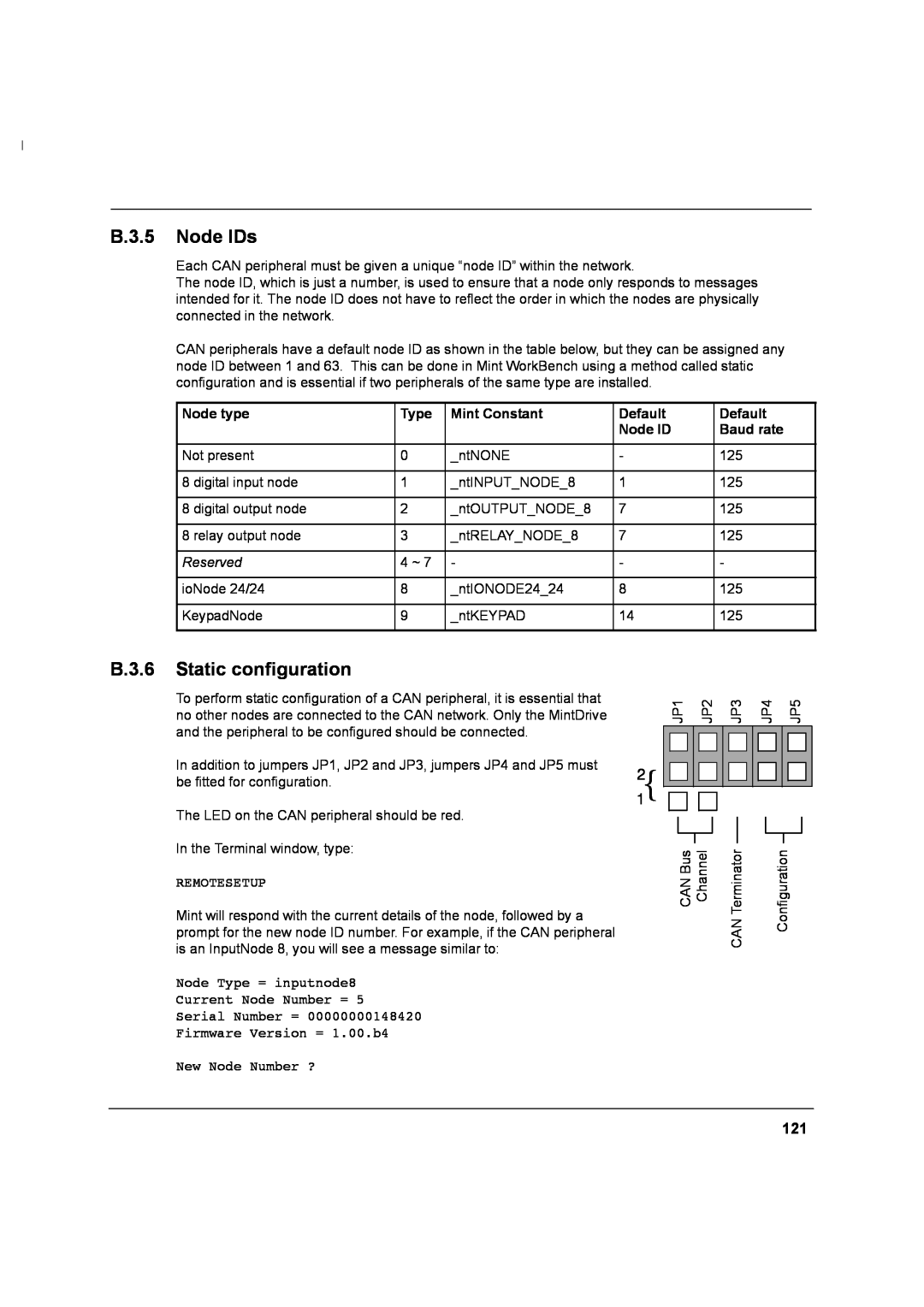 Baldor MN1274 06/2001 installation manual B.3.5 Node IDs, B.3.6 Static configuration, Remotesetup 