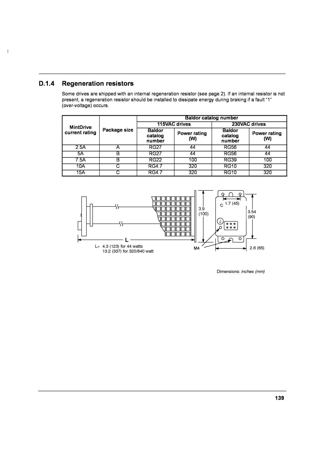 Baldor MN1274 06/2001 installation manual D.1.4 Regeneration resistors 