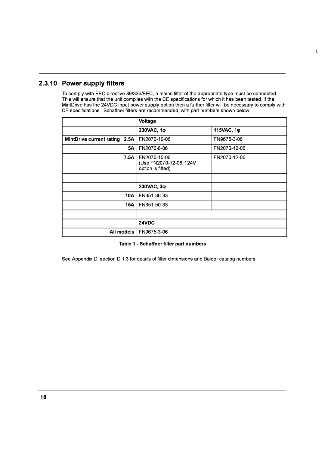 Baldor MN1274 06/2001 installation manual Power supply filters 
