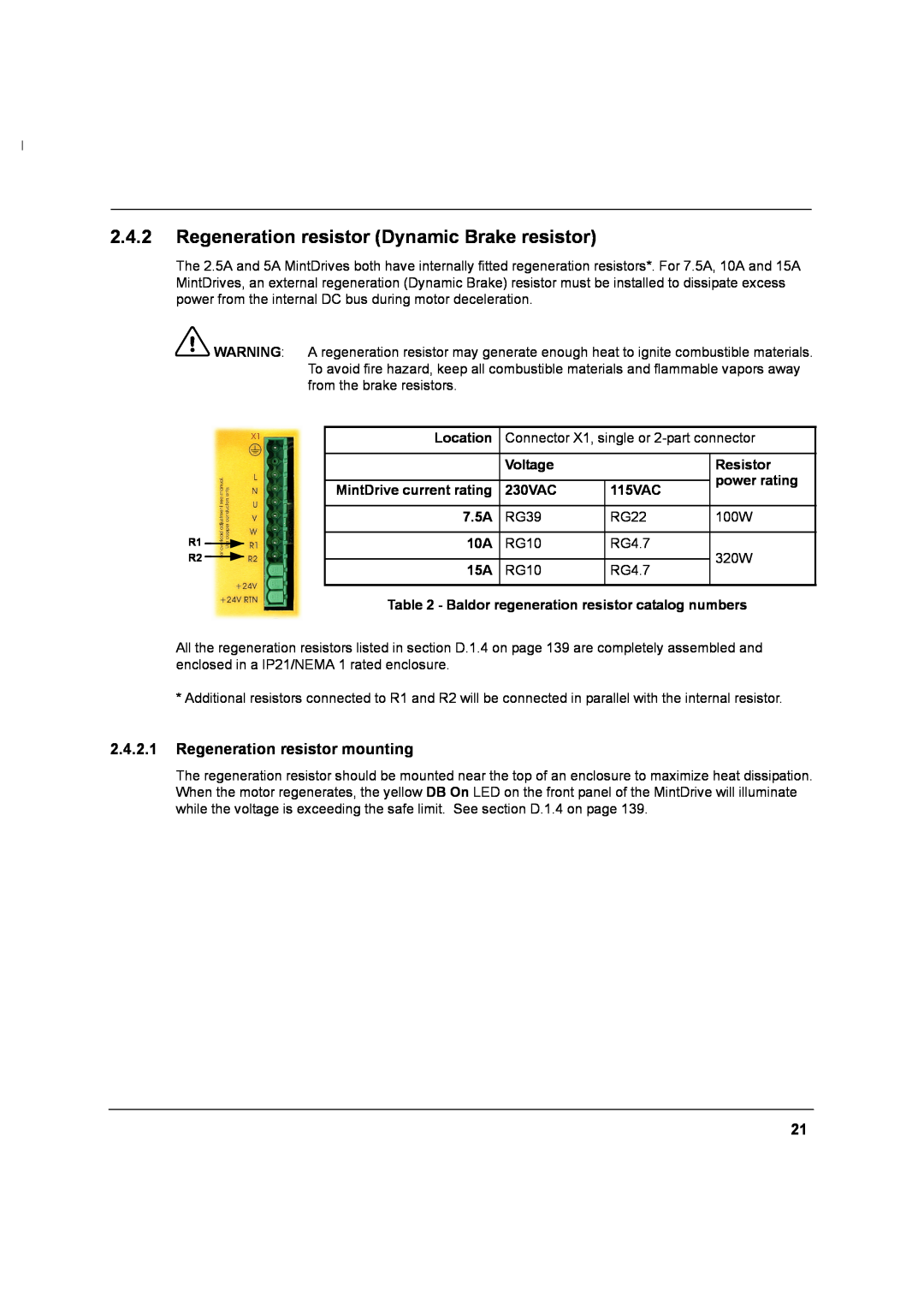 Baldor MN1274 06/2001 installation manual Regeneration resistor Dynamic Brake resistor, Regeneration resistor mounting 