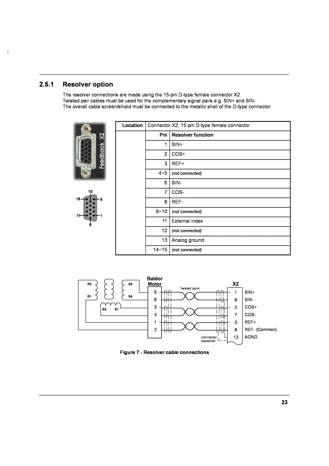 Baldor MN1274 06/2001 installation manual Resolver option, Resolver function, Baldor, Motor, Resolver cable connections 