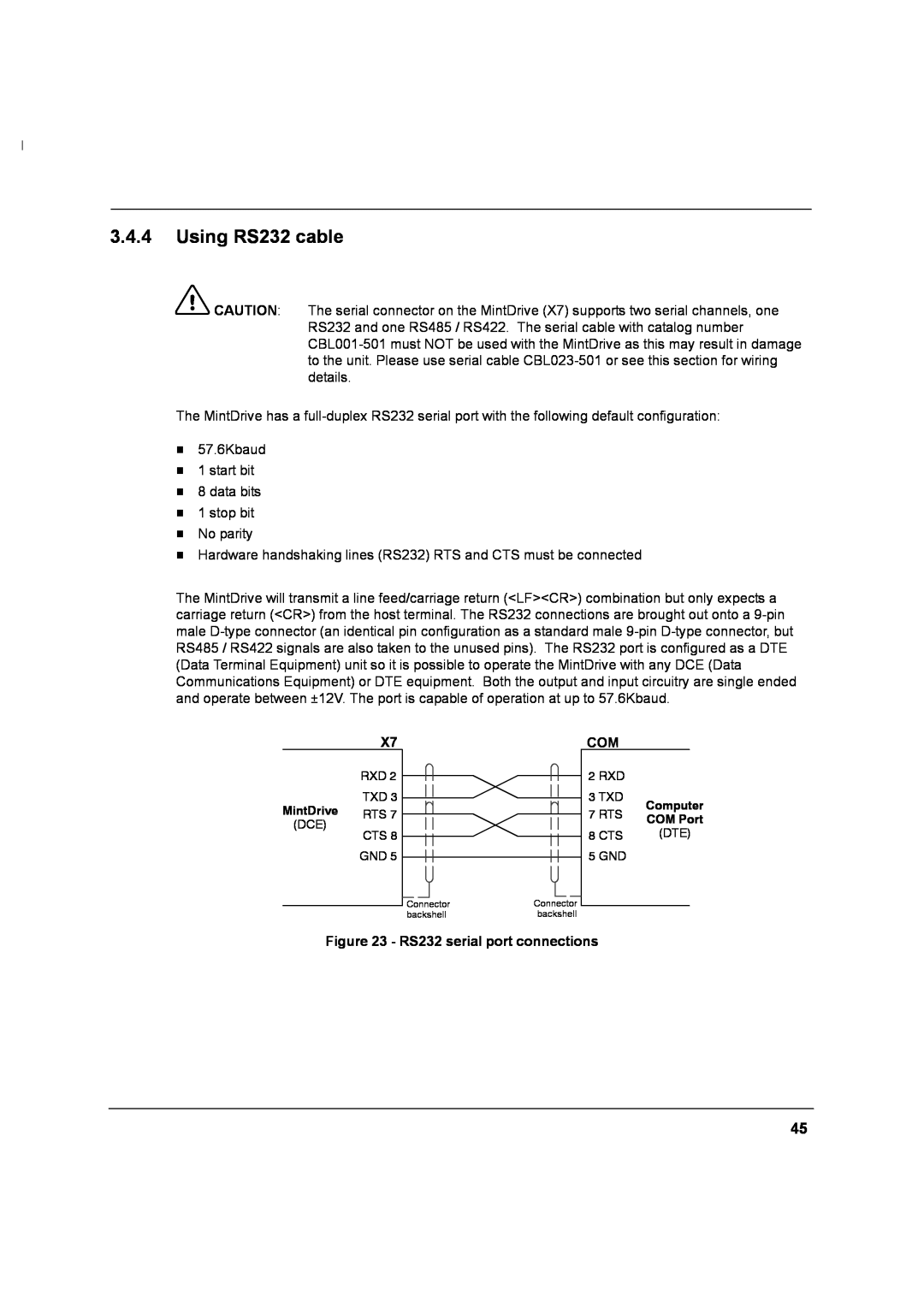 Baldor MN1274 06/2001 installation manual Using RS232 cable, RS232 serial port connections 