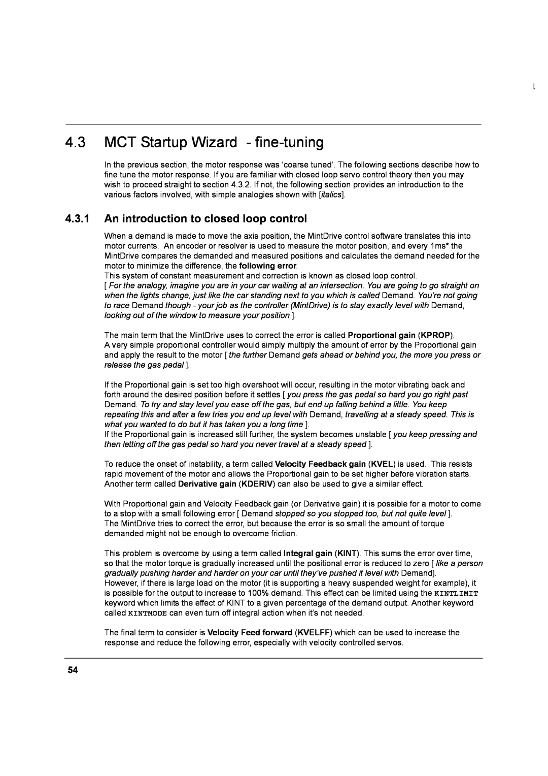 Baldor MN1274 06/2001 installation manual MCT Startup Wizard - fine-tuning, An introduction to closed loop control 