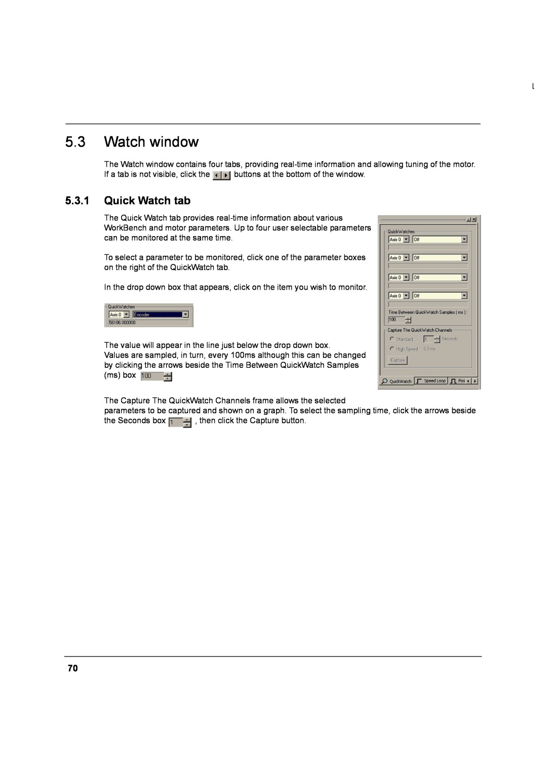Baldor MN1274 06/2001 installation manual Watch window, Quick Watch tab 