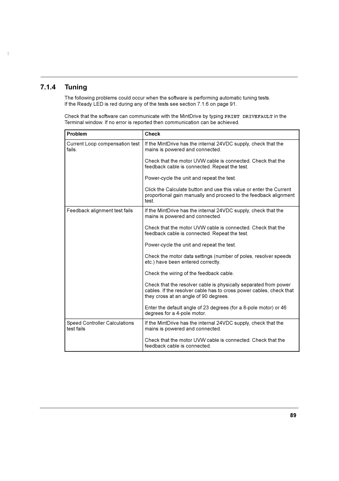 Baldor MN1274 06/2001 installation manual Tuning 