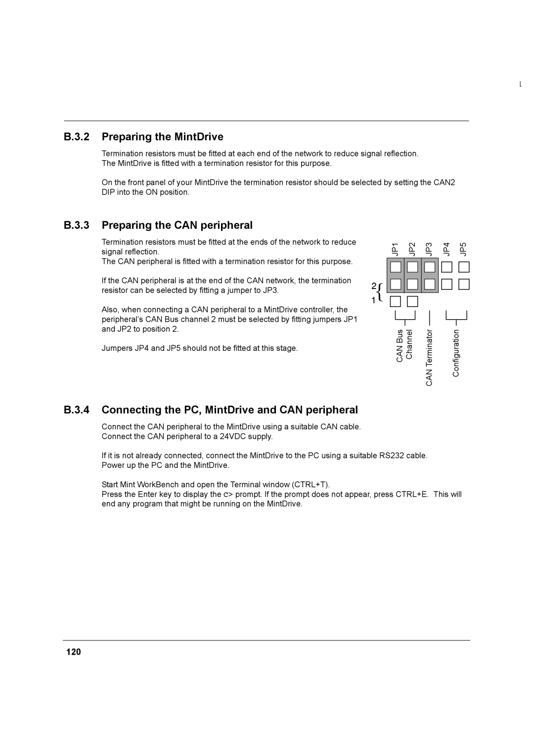 Baldor MN1274 06/2001 installation manual Preparing the MintDrive, Preparing the can peripheral, 120 