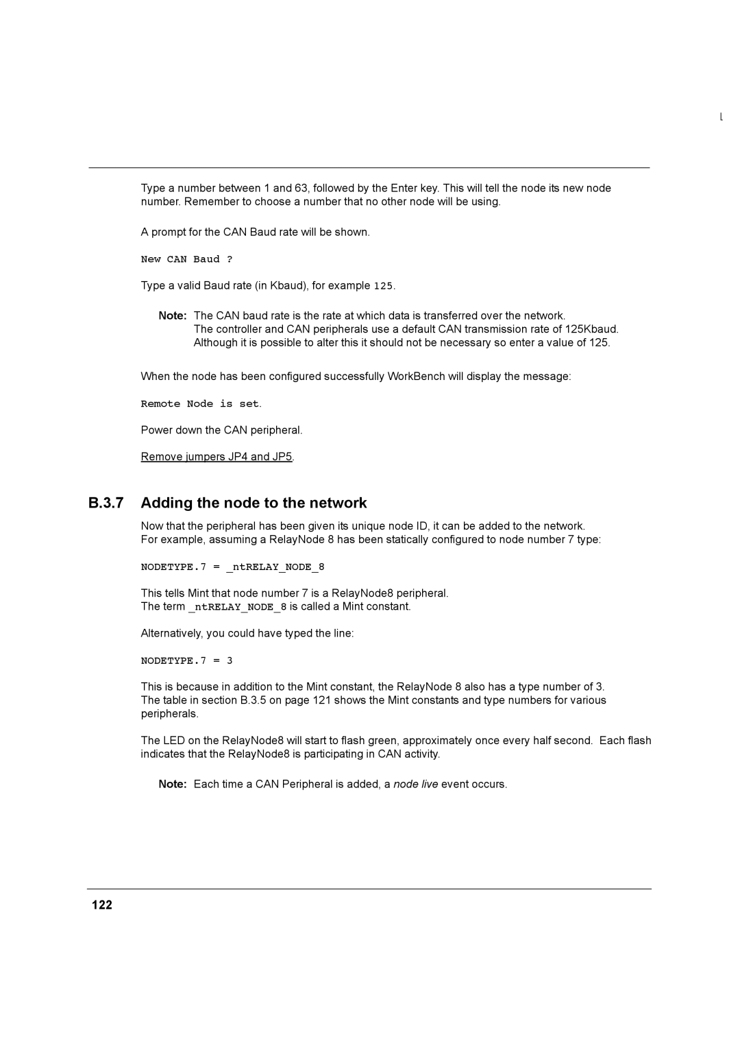 Baldor MN1274 06/2001 installation manual Adding the node to the network, 122, NODETYPE.7 = 