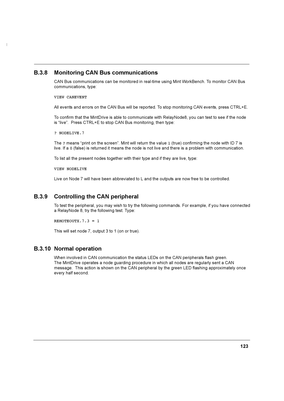 Baldor MN1274 06/2001 Monitoring can Bus communications, Controlling the can peripheral, Normal operation, 123 