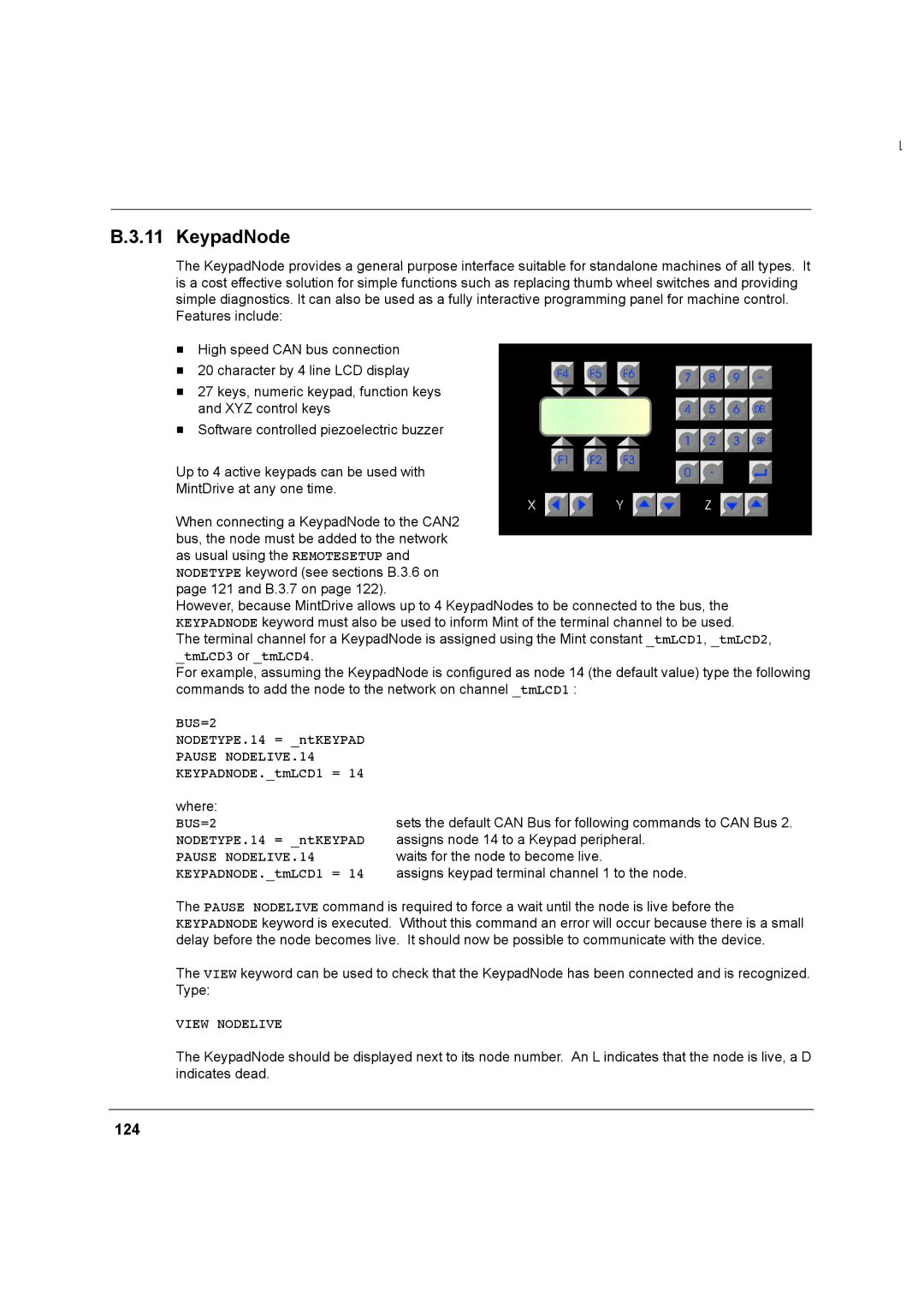 Baldor MN1274 06/2001 installation manual KeypadNode, 124, BUS=2, Pause NODELIVE.14 