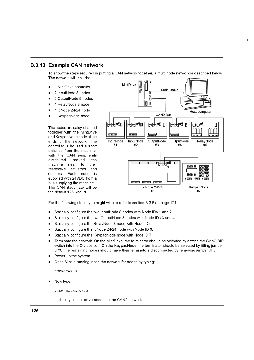 Baldor MN1274 06/2001 installation manual Example can network, 126, NODESCAN.0, View NODELIVE.2 