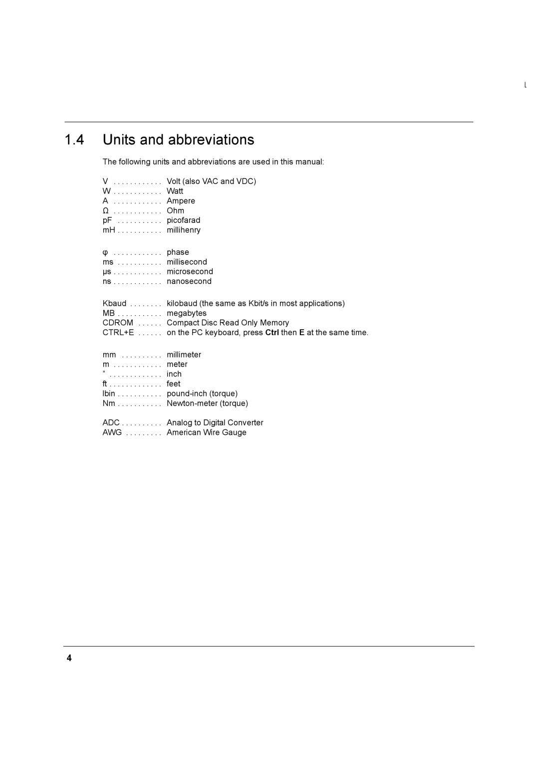 Baldor MN1274 06/2001 installation manual Units and abbreviations 