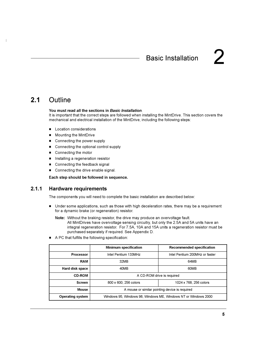 Baldor MN1274 06/2001 Outline, Hardware requirements, You must read all the sections in Basic Installation 