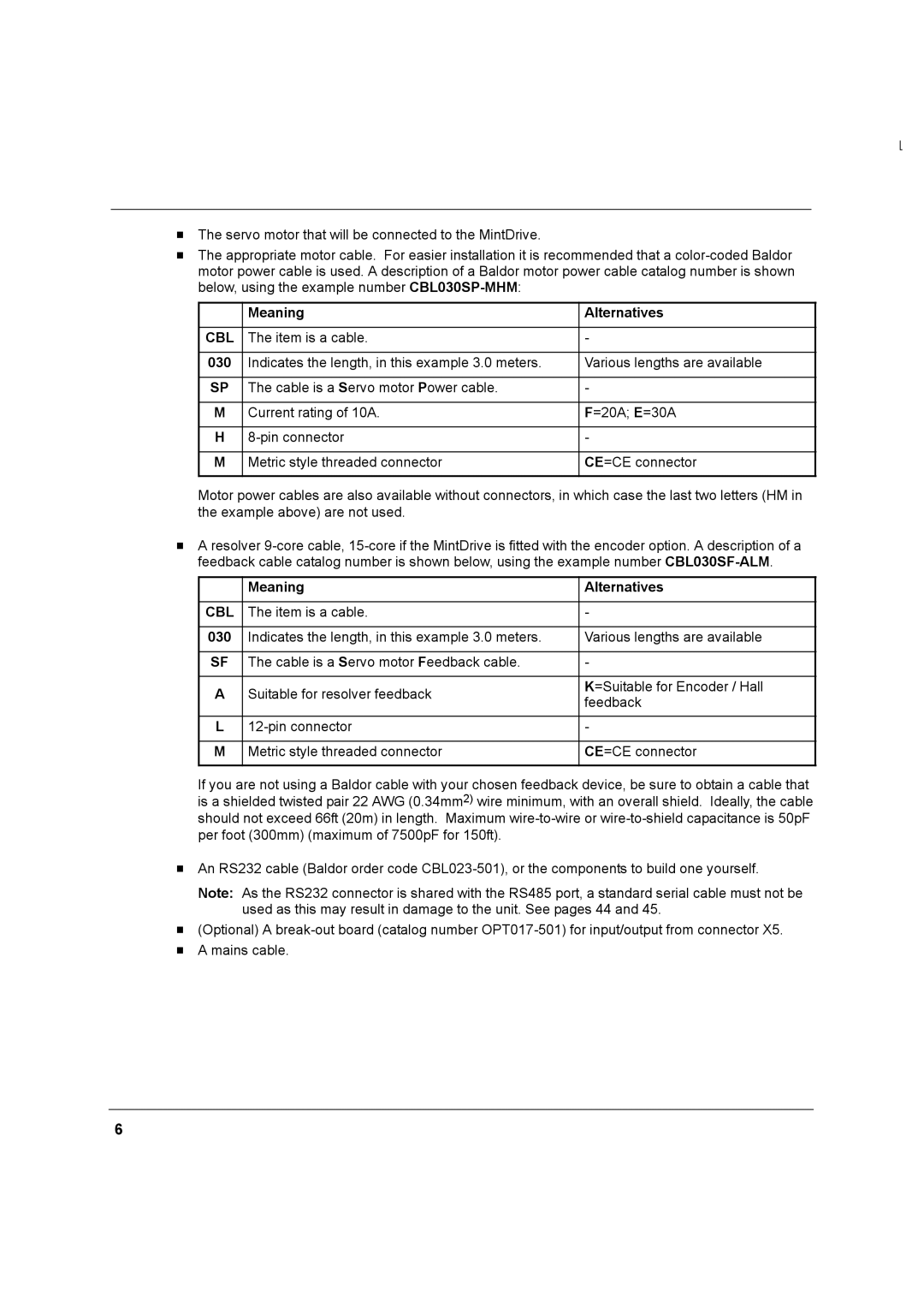 Baldor MN1274 06/2001 installation manual Cbl 