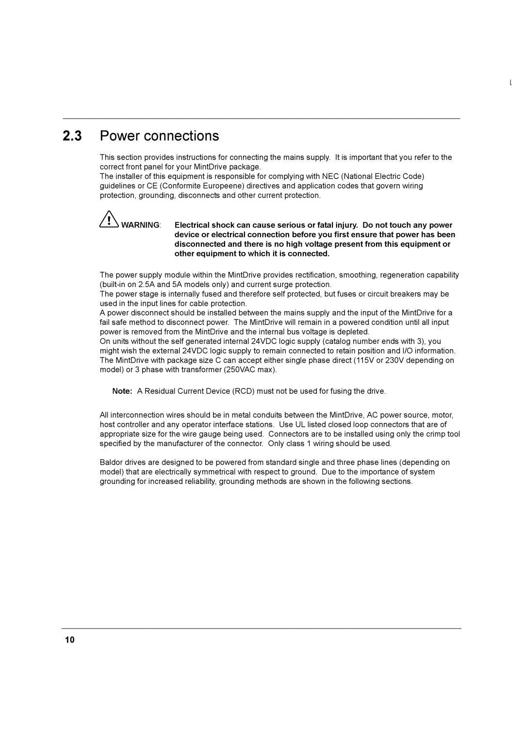 Baldor MN1274 06/2001 installation manual Power connections 