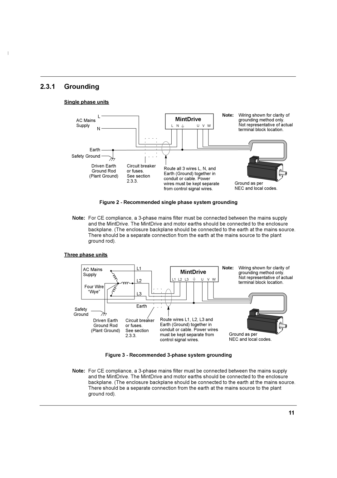 Baldor MN1274 06/2001 installation manual Grounding, MintDrive, Single phase units 