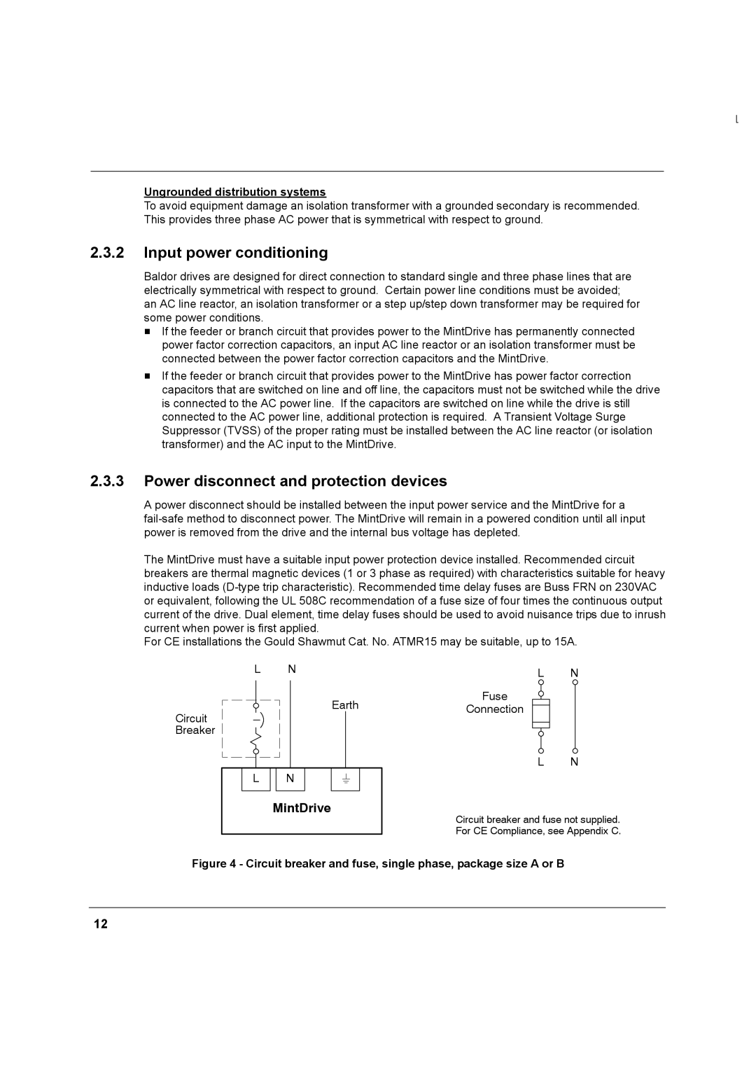 Baldor MN1274 06/2001 Input power conditioning, Power disconnect and protection devices, Ungrounded distribution systems 