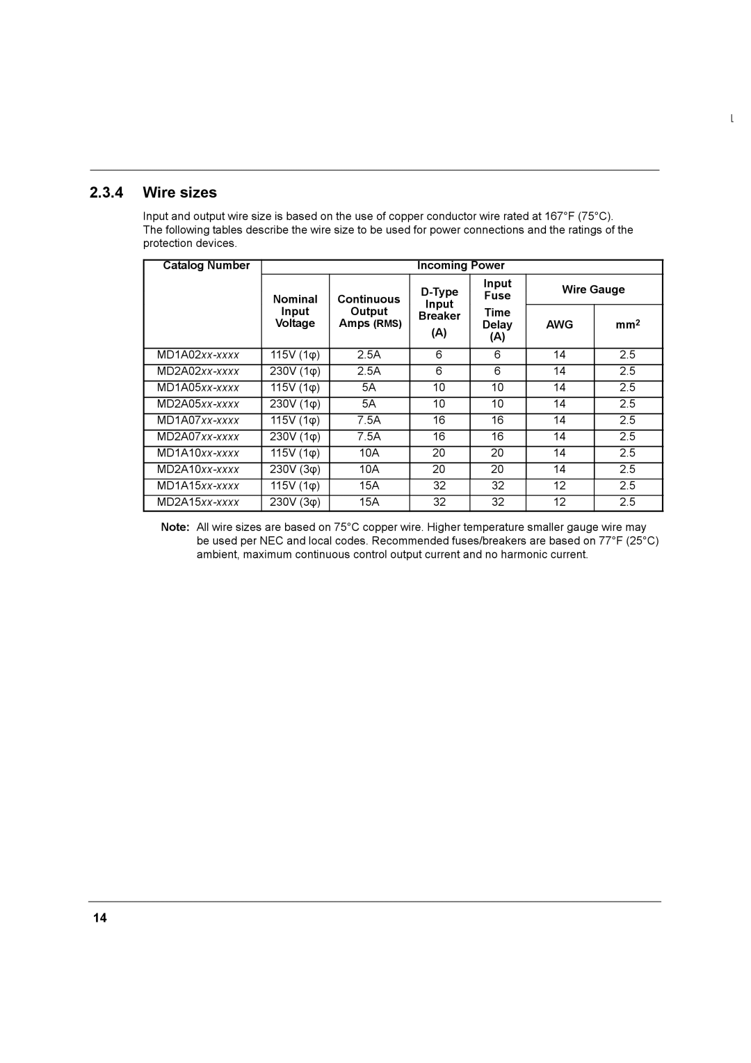 Baldor MN1274 06/2001 installation manual Wire sizes, Delay 