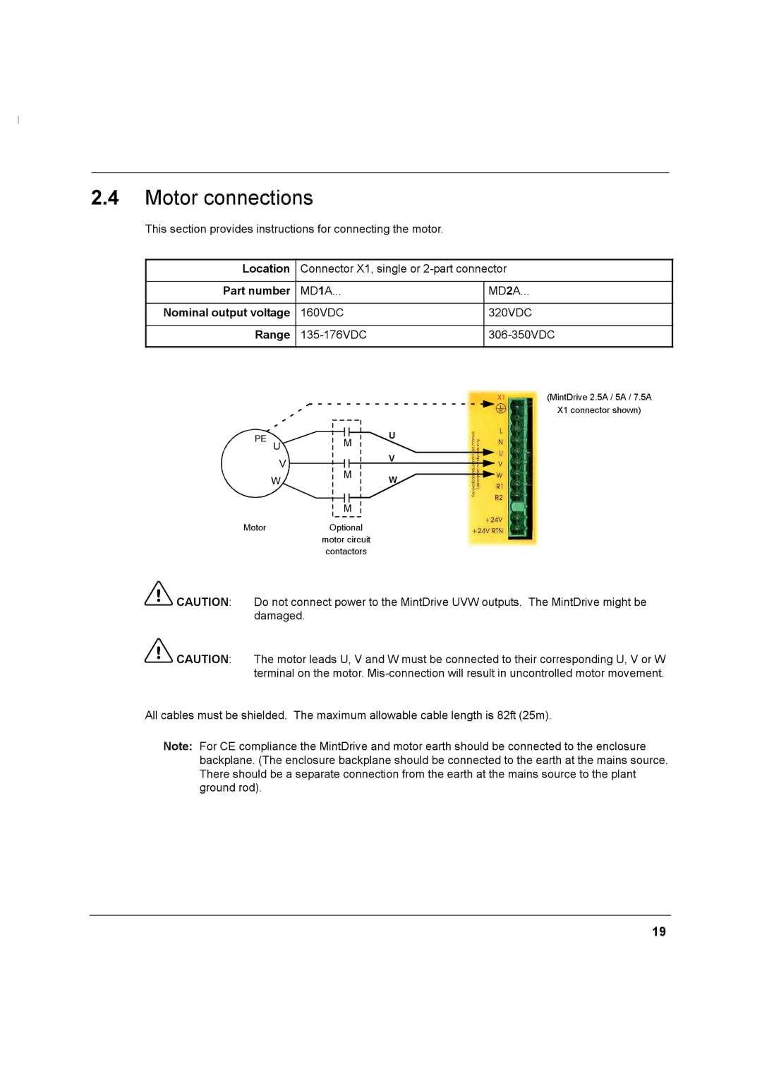 Baldor MN1274 06/2001 installation manual Motor connections, Nominal output voltage 