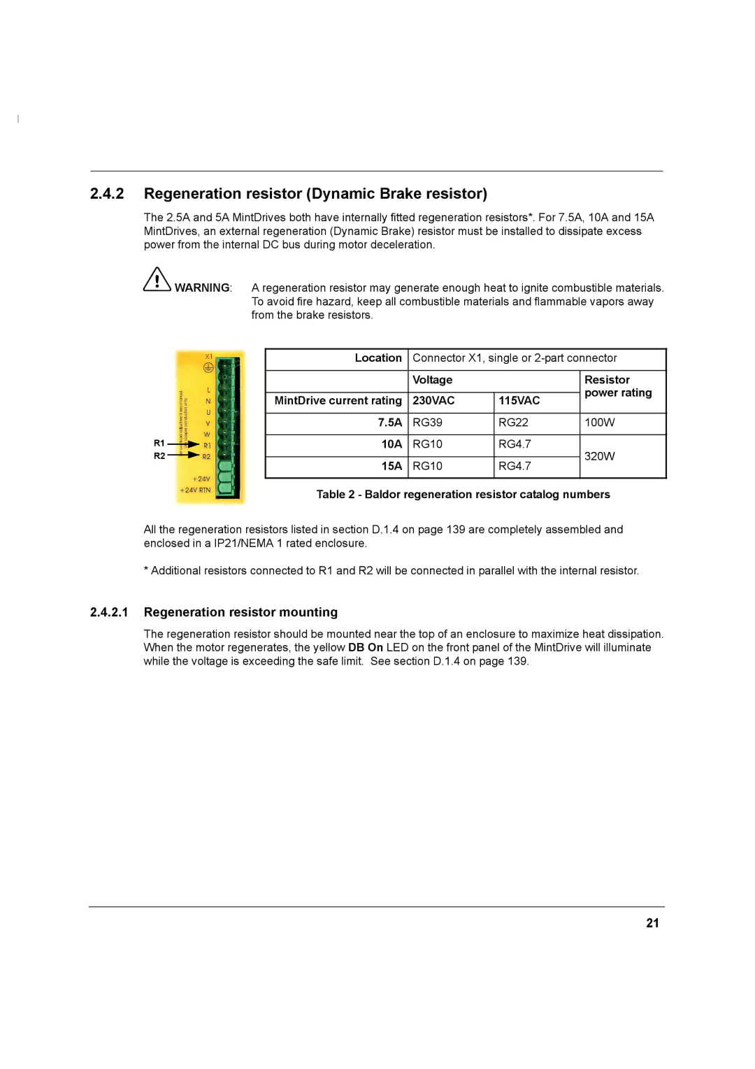 Baldor MN1274 06/2001 installation manual Regeneration resistor Dynamic Brake resistor, Regeneration resistor mounting 