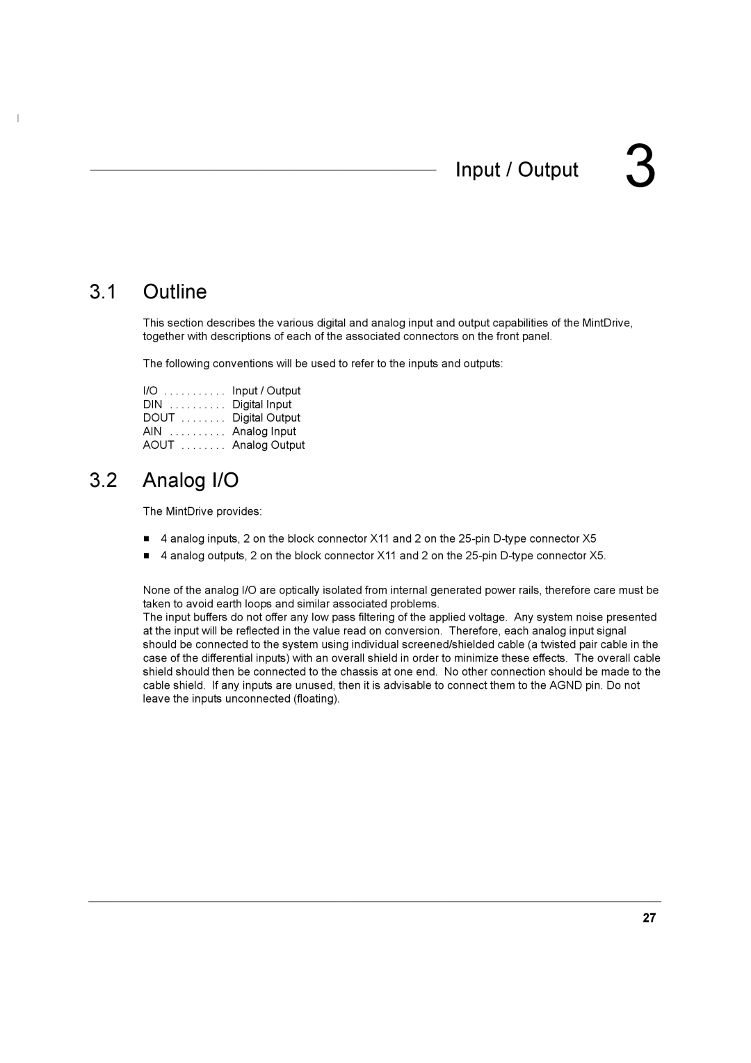 Baldor MN1274 06/2001 installation manual Input / Output, Analog I/O 