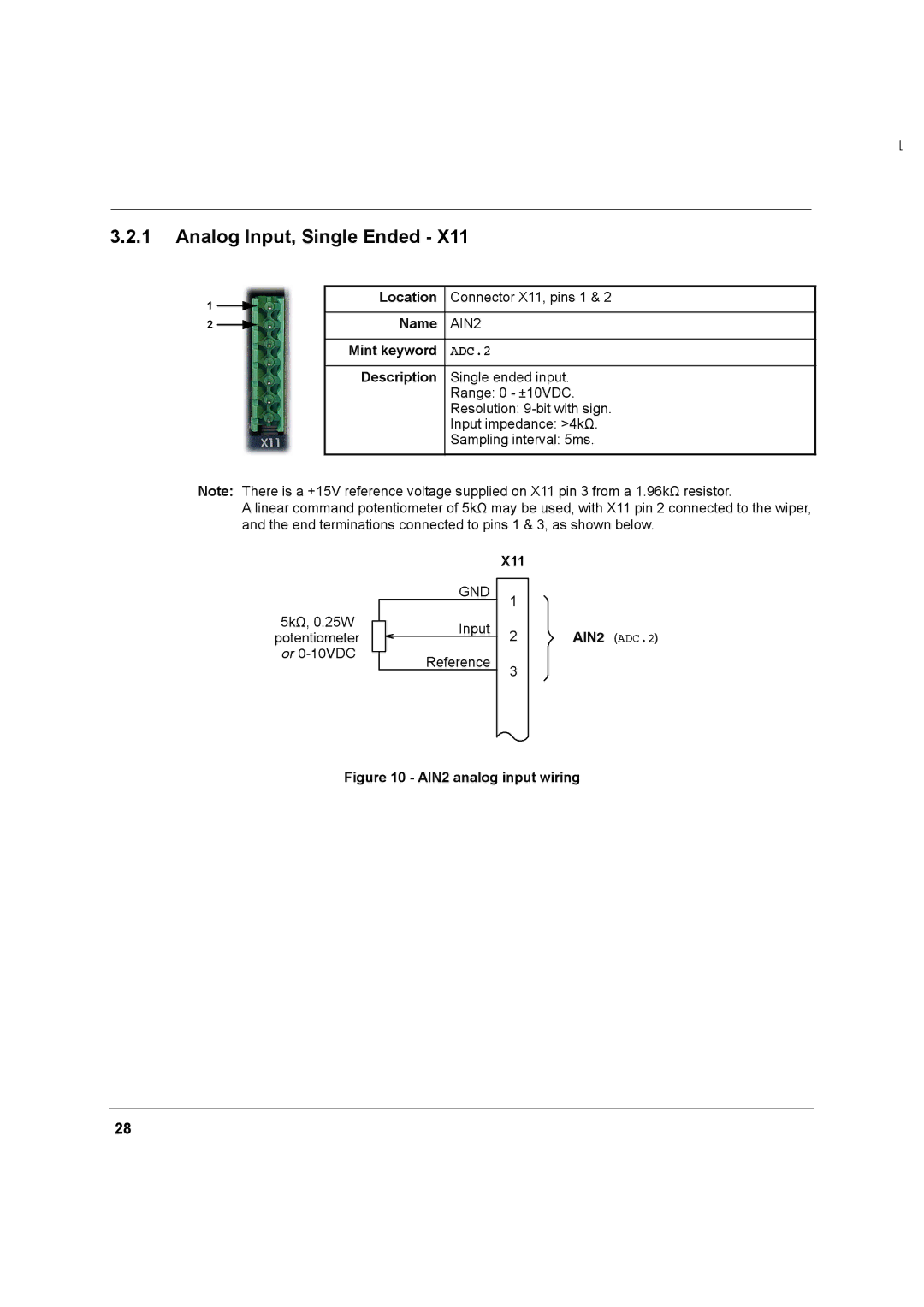 Baldor MN1274 06/2001 installation manual Analog Input, Single Ended, Mint keyword, ADC.2, Description, X11 