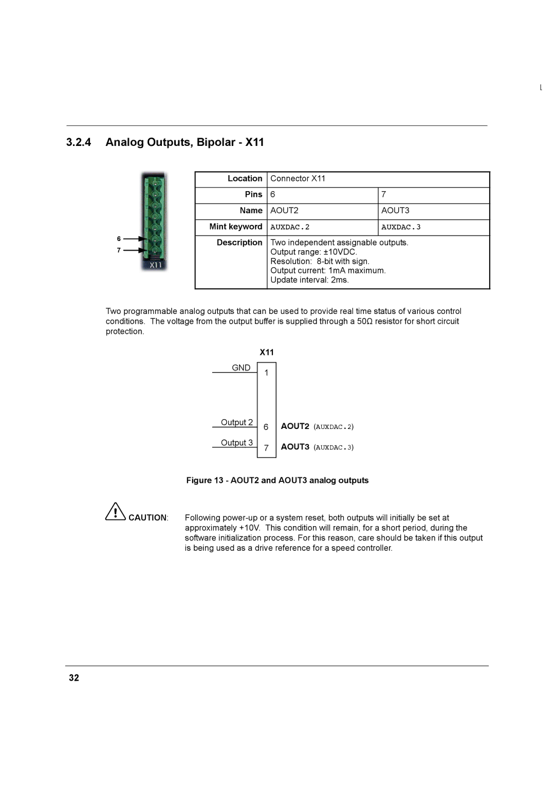 Baldor MN1274 06/2001 installation manual Analog Outputs, Bipolar, AUXDAC.2 AUXDAC.3 