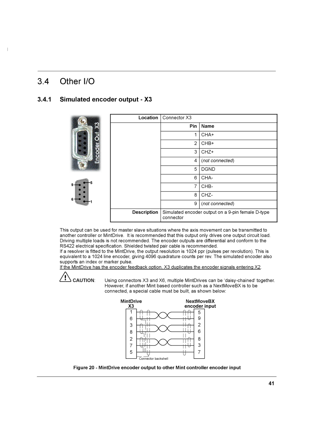 Baldor MN1274 06/2001 installation manual Other I/O, Simulated encoder output, Pin Name, MintDrive NextMoveBX encoder input 