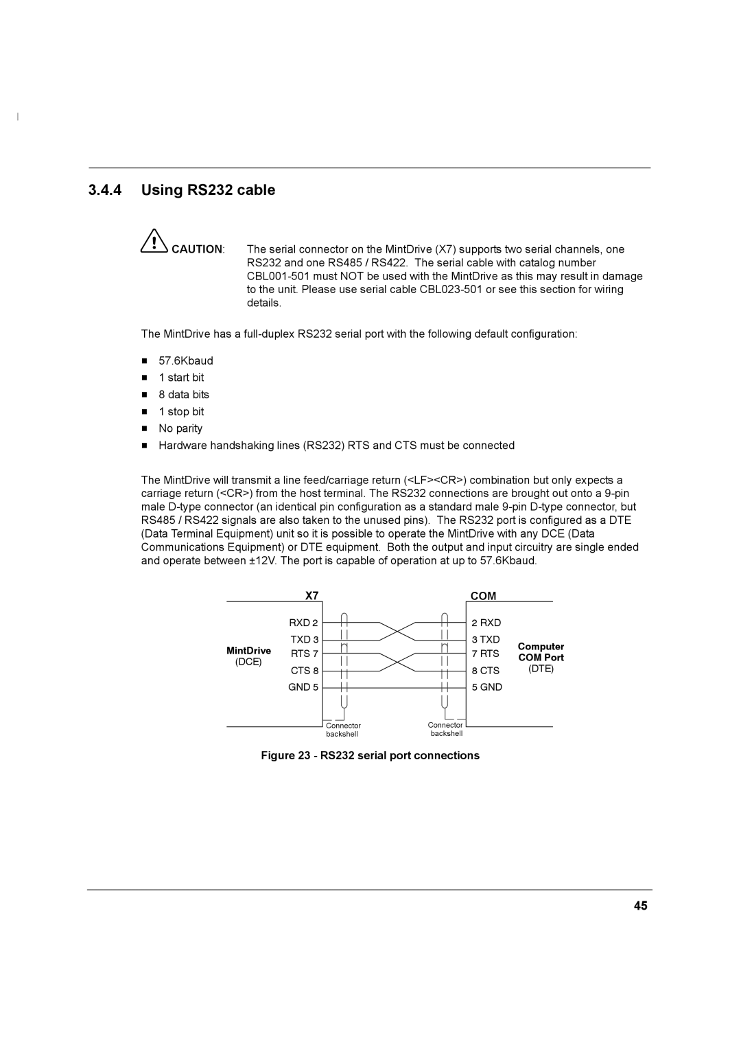 Baldor MN1274 06/2001 installation manual Using RS232 cable, RS232 serial port connections 