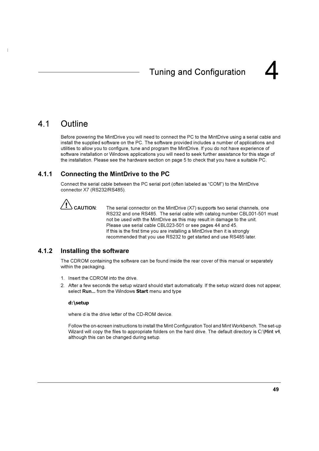 Baldor MN1274 06/2001 installation manual Connecting the MintDrive to the PC, Installing the software 