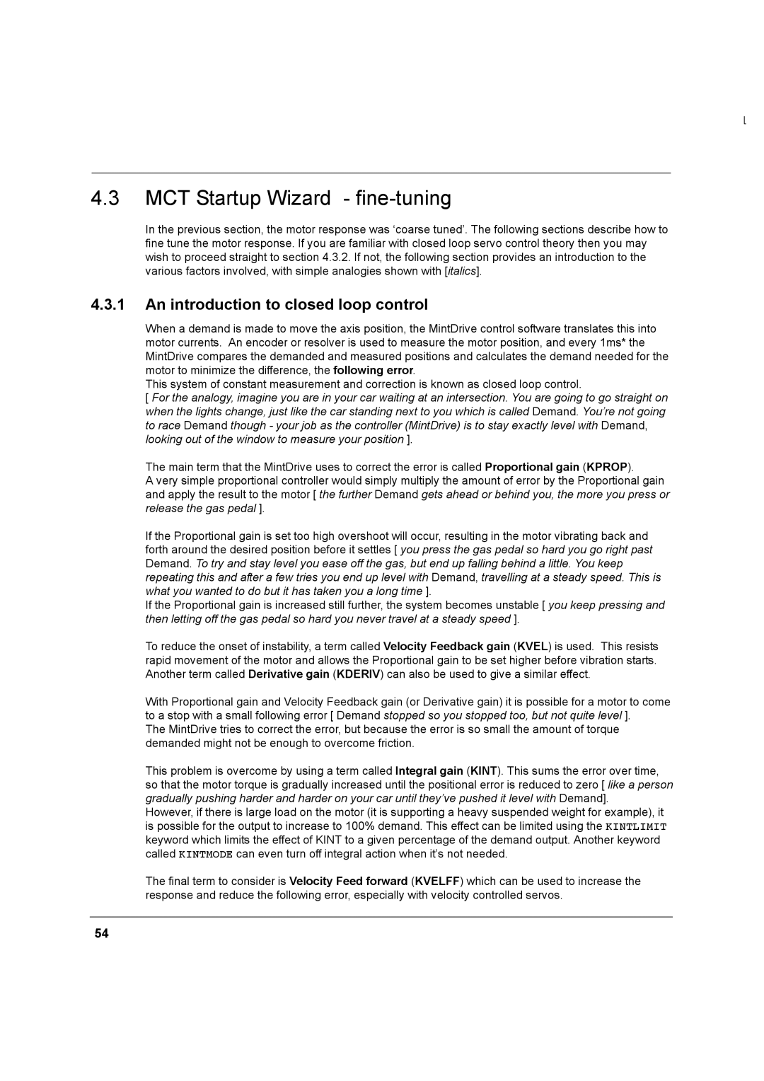 Baldor MN1274 06/2001 installation manual MCT Startup Wizard fine-tuning, An introduction to closed loop control 