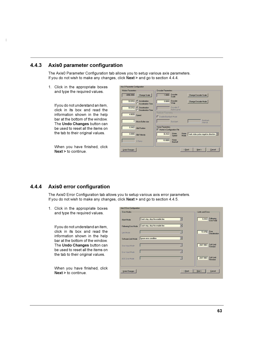 Baldor MN1274 06/2001 installation manual Axis0 parameter configuration, Axis0 error configuration 