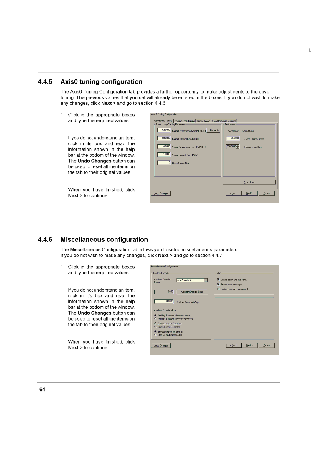 Baldor MN1274 06/2001 installation manual Axis0 tuning configuration, Miscellaneous configuration 