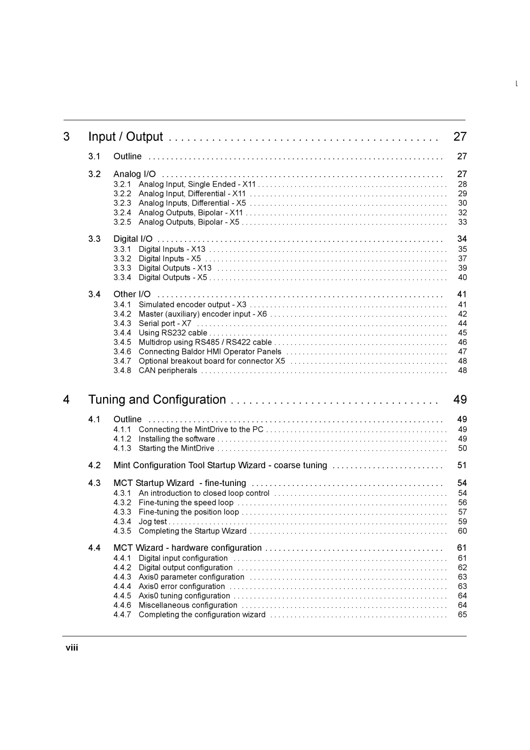 Baldor MN1274 06/2001 installation manual Input / Output, Viii 