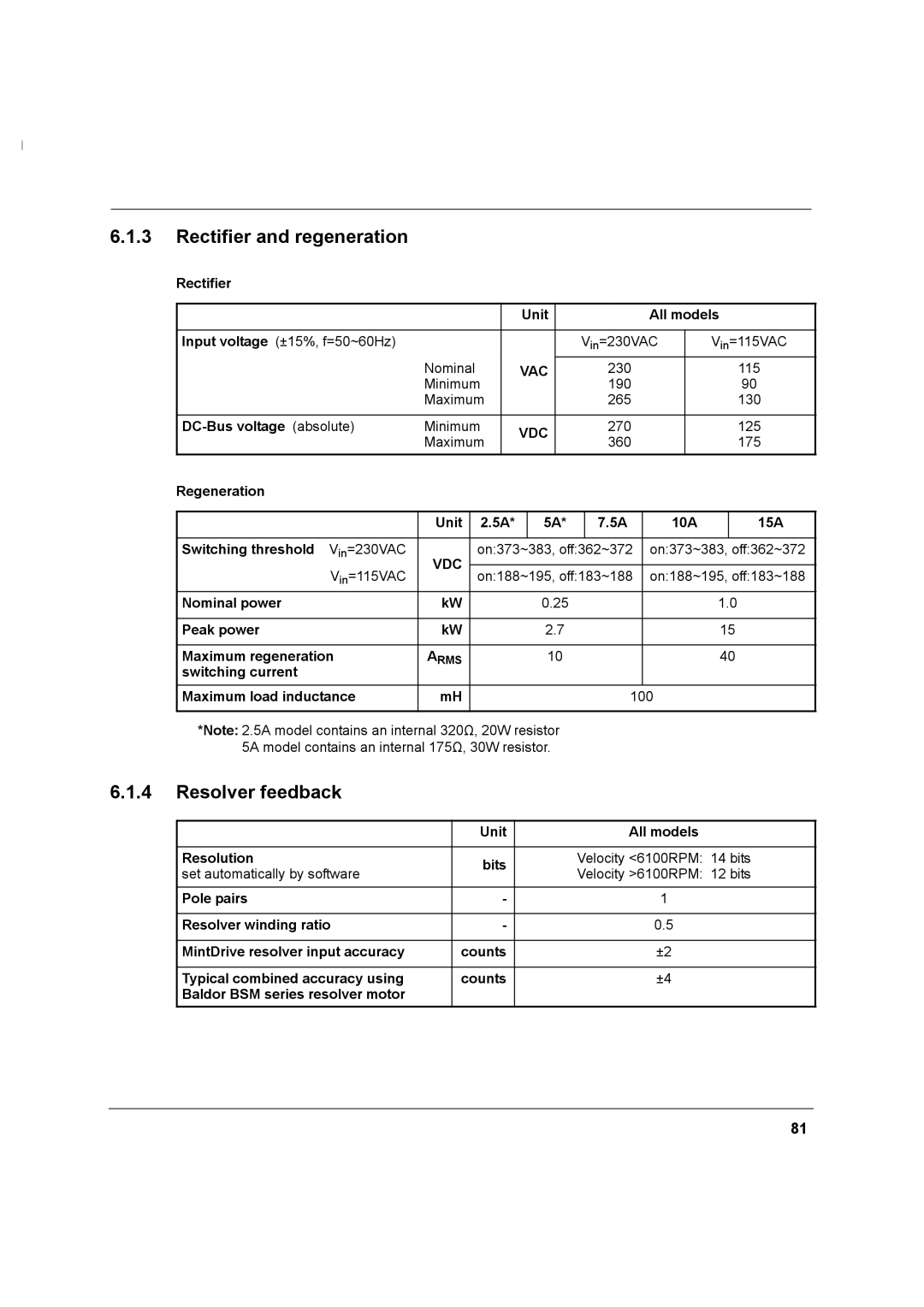 Baldor MN1274 06/2001 installation manual Rectifier and regeneration, Resolver feedback 