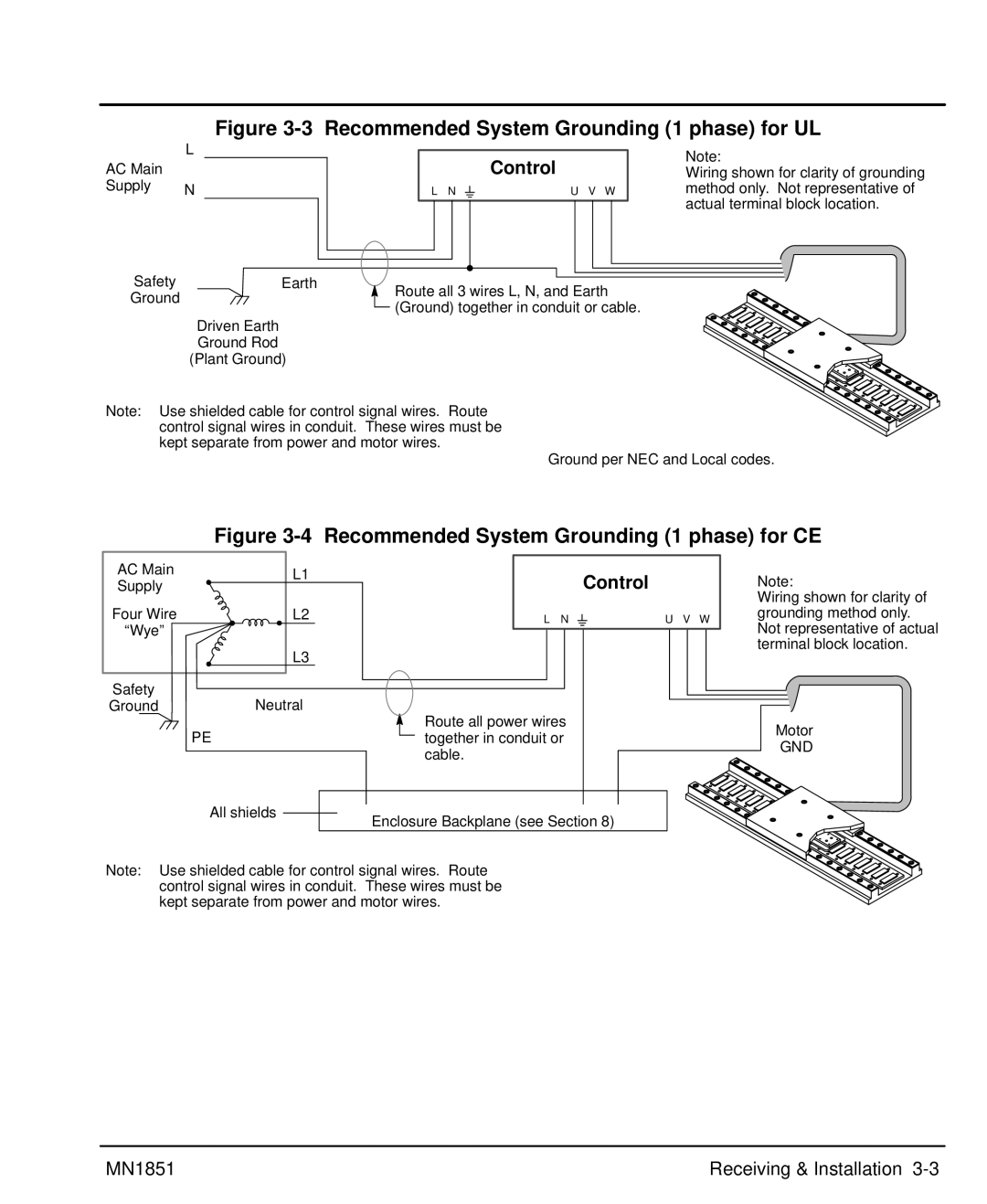 Baldor MN1851 manual Recommended System Grounding 1 phase for UL, Recommended System Grounding 1 phase for CE 