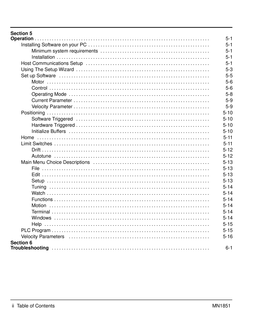 Baldor manual Minimum system requirements, Ii Table of Contents MN1851 