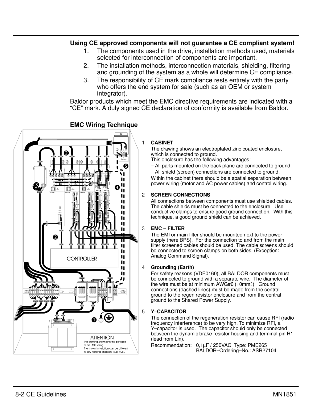 Baldor manual EMC Wiring Technique, CE Guidelines MN1851, Grounding Earth 