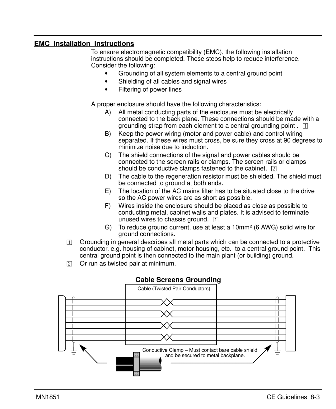 Baldor MN1851 manual EMC Installation Instructions, Cable Screens Grounding 