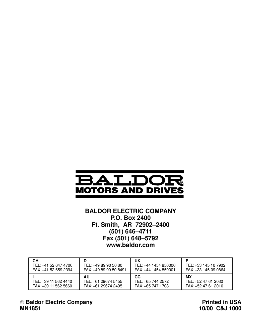 Baldor manual  Baldor Electric Company MN1851 10/00 C&J 