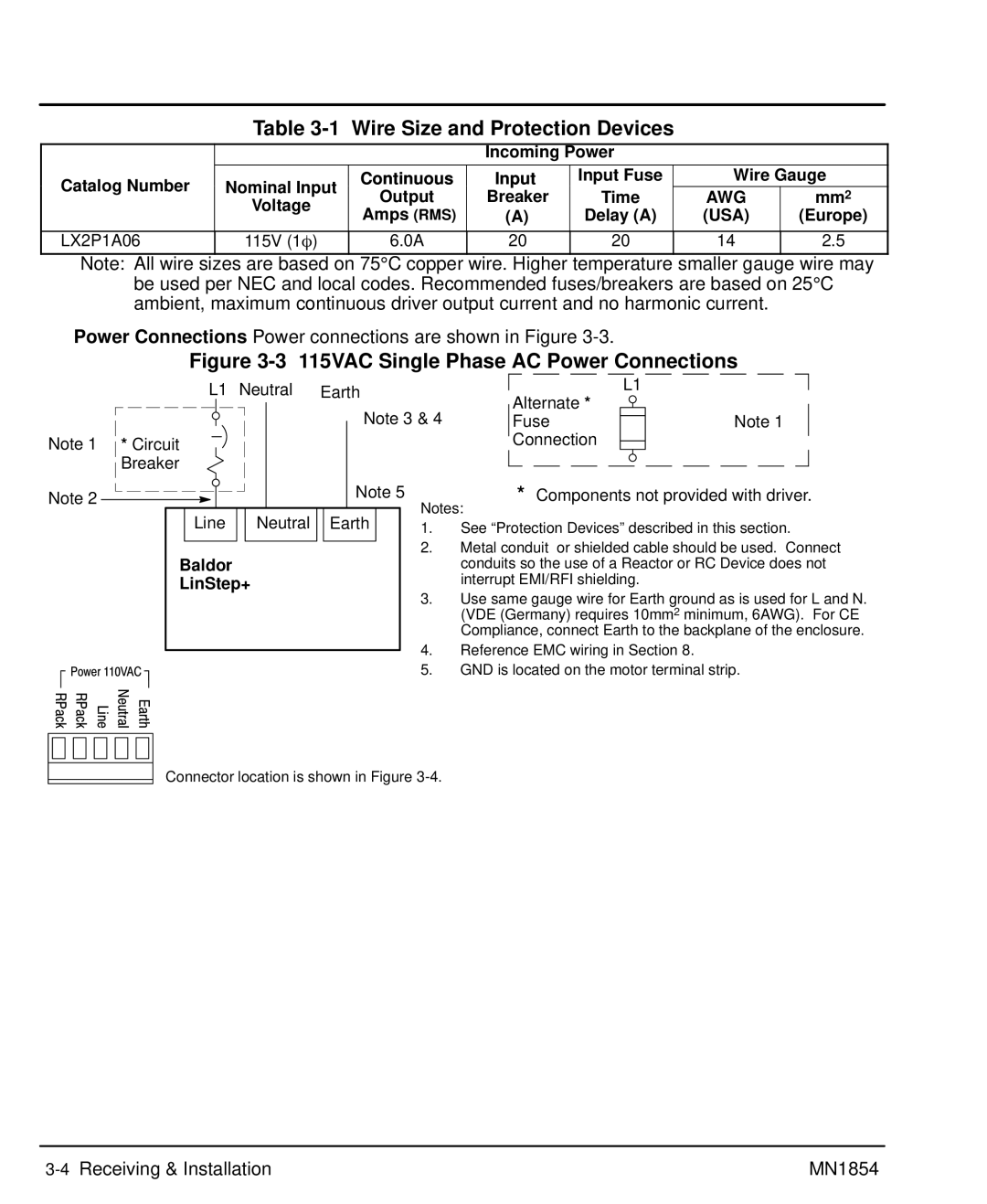 Baldor mn1854 manual Wire Size and Protection Devices, Power Connections Power connections are shown in Figure 