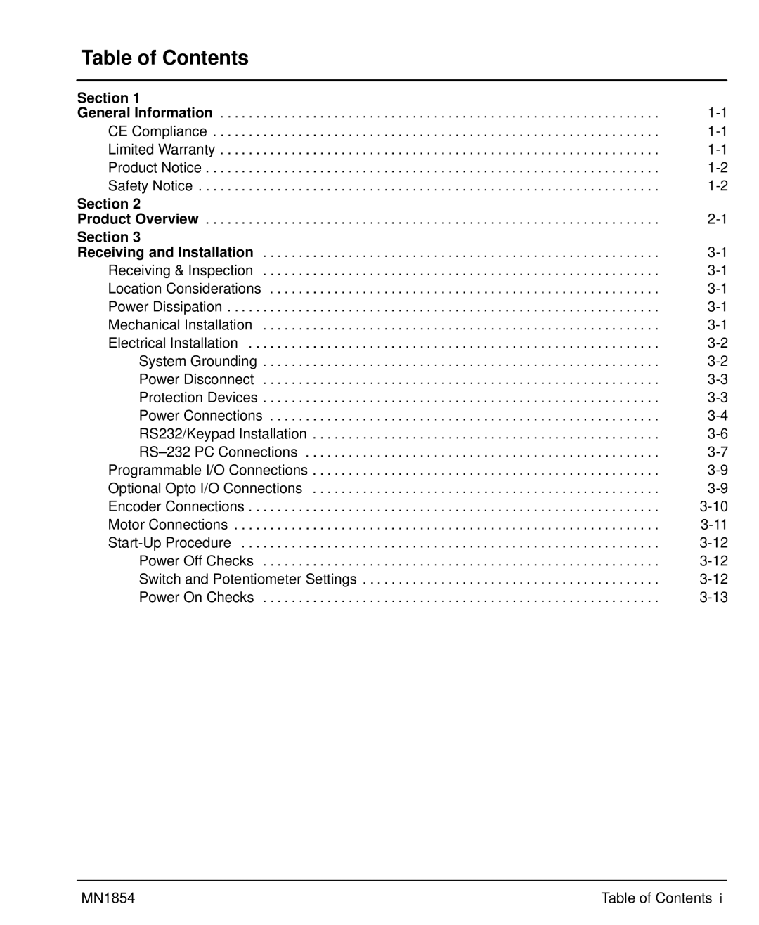 Baldor mn1854 manual Table of Contents 