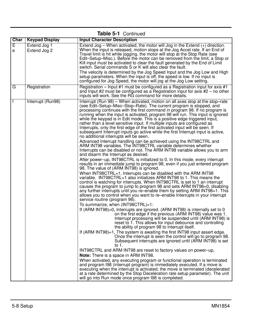 Baldor mn1854 manual Inputs will work. See the RG command for more details, Value of ARM INT98 is ignored 