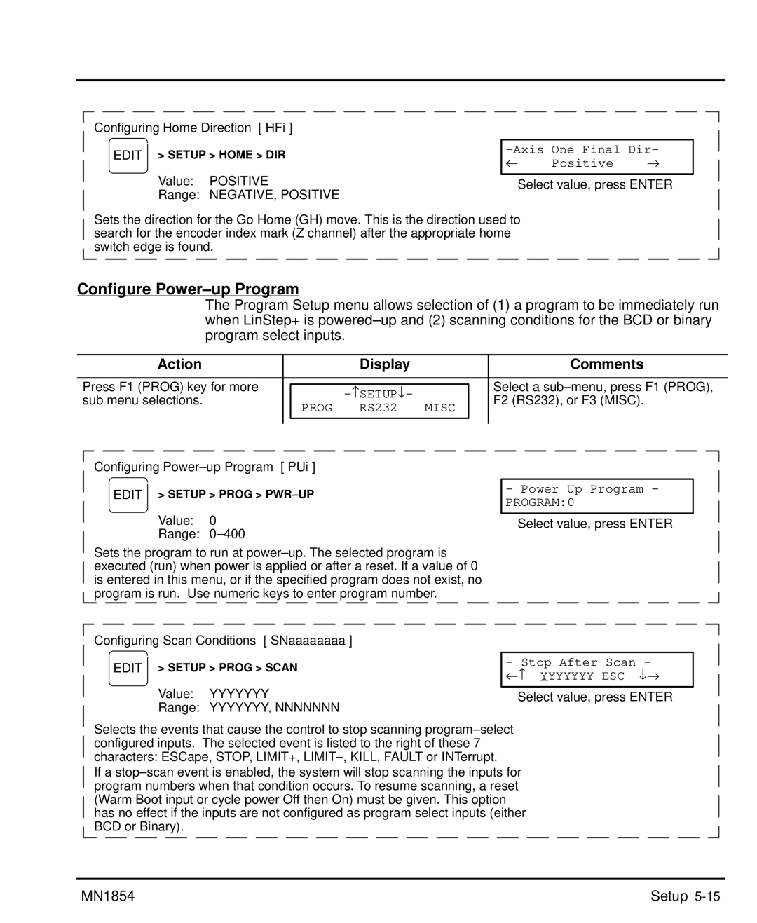 Baldor mn1854 manual Configure Power-up Program, Axis One Final Dir Positive, ↑Setup↓, Power Up Program PROGRAM0 